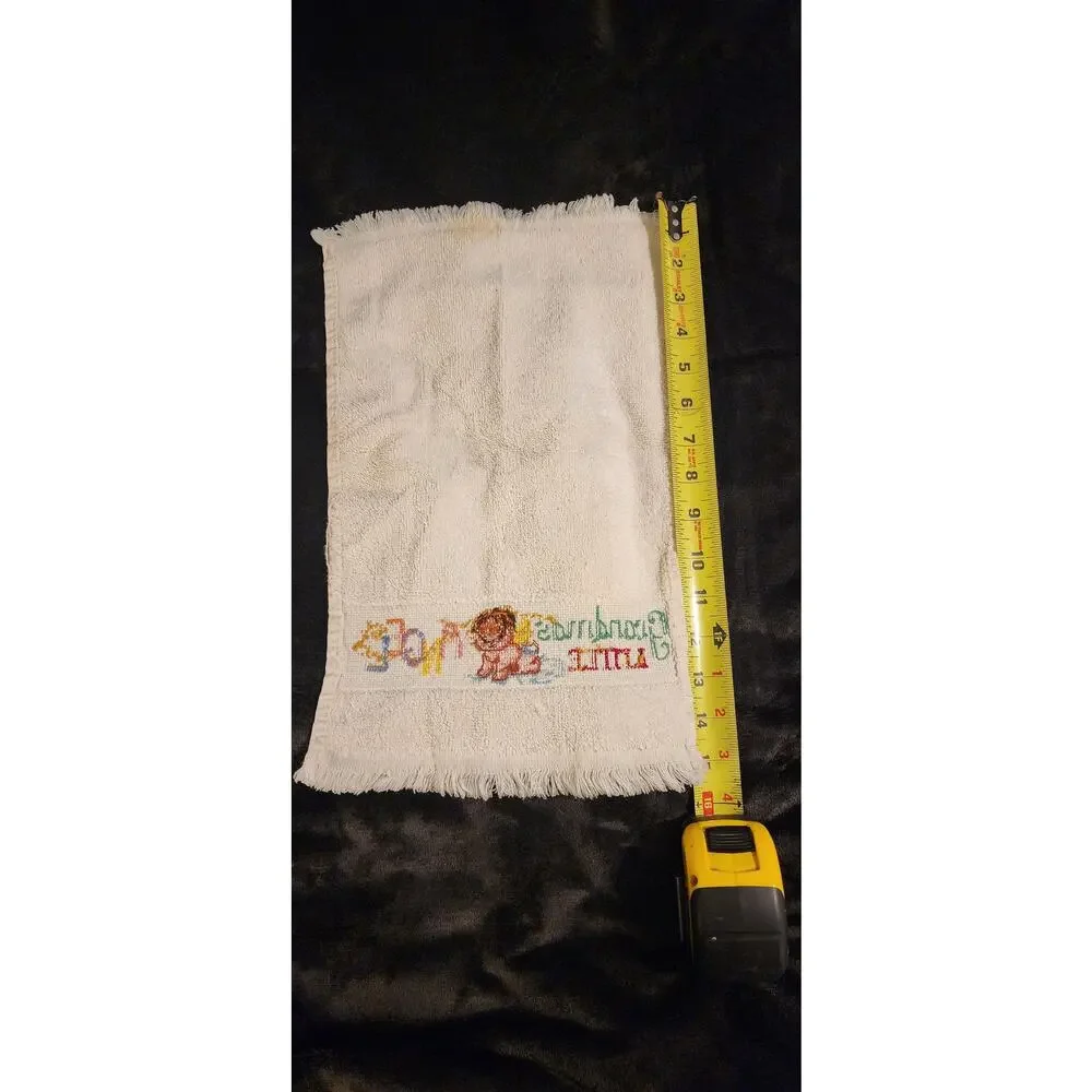 Handmade Cross Stitch Grandma’s Little Angel Guest Towel Cherub Fringe